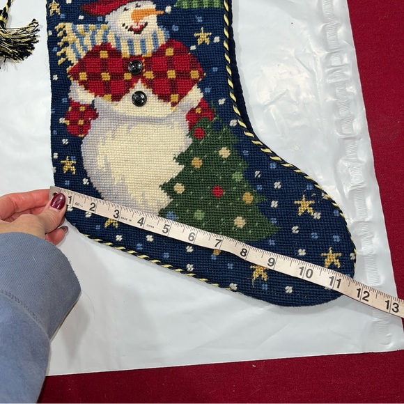 Imperial Elegance WOOL STOCKING 1991 Needlepoint Snowman Xmas Trees 60228 12x20” - Picture 6 of 13